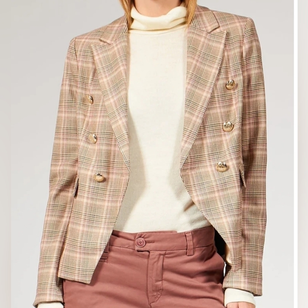Mos Mosh Beliz Fara Double Breasted Feminine Blazer Vintage Rose Check Size XS.